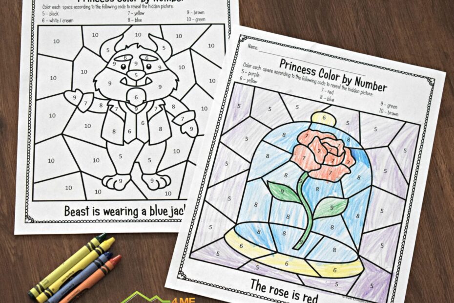 FREE Disney Beauty And The Beast Color By Number Printable Worksheets