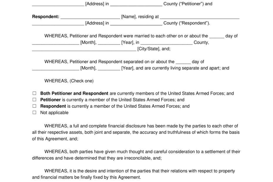 Free Divorce Agreement Template PDF U0026 Word
