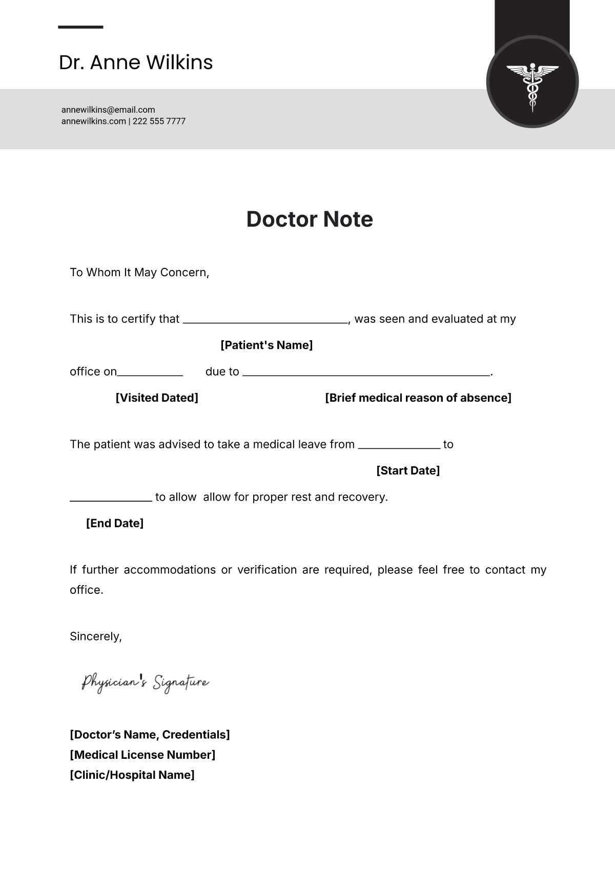 printable doctors note template