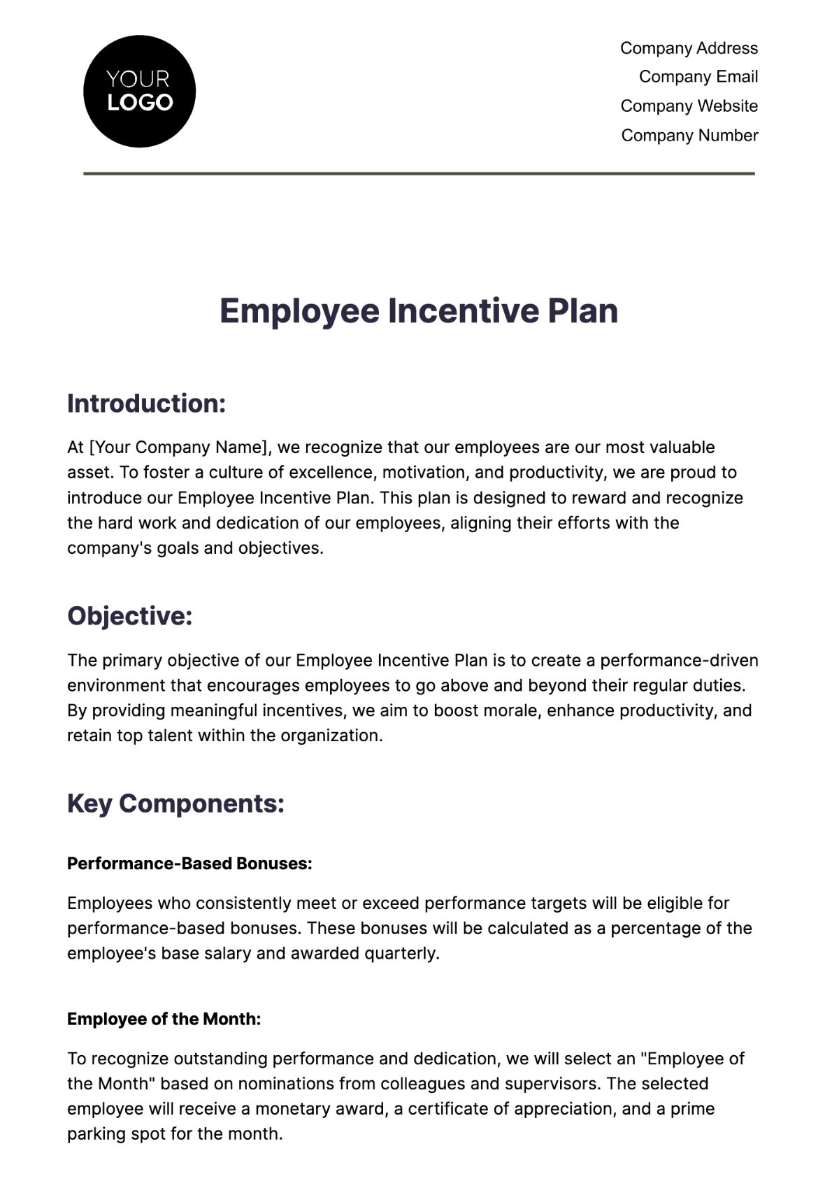 Free Employee Incentive Plan HR Template To Edit Online