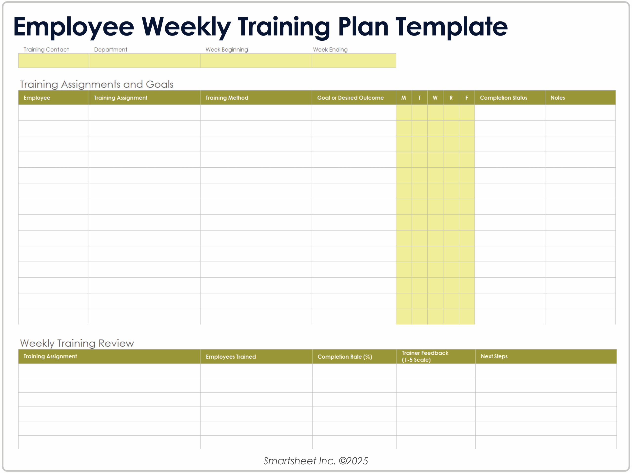 training schedule in excel template