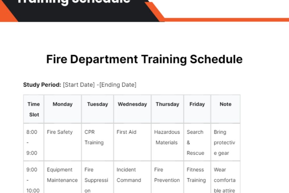 Free Fire Department Training Schedule Template To Edit Online