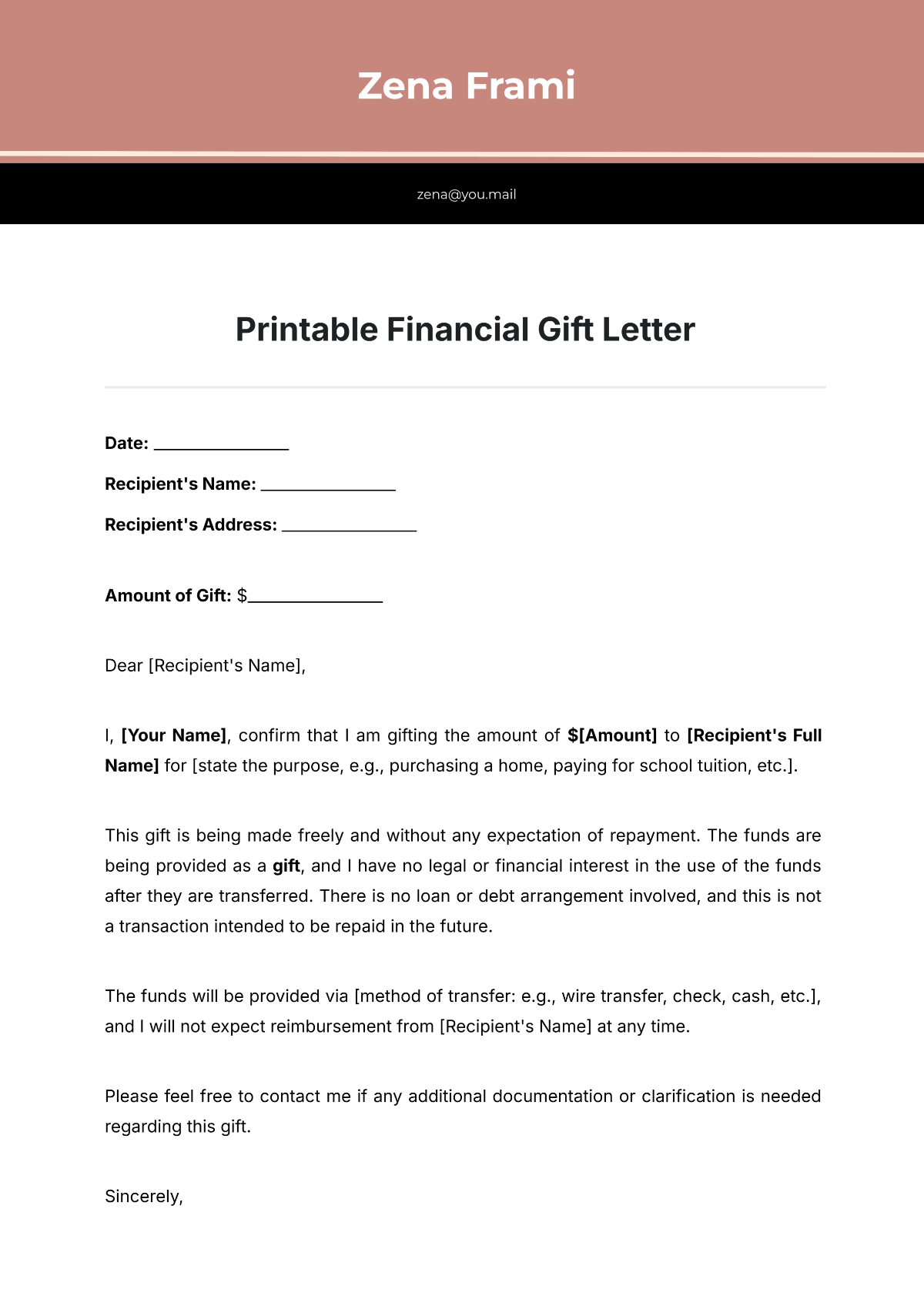 Free Gift Letter Templates Editable And Printable