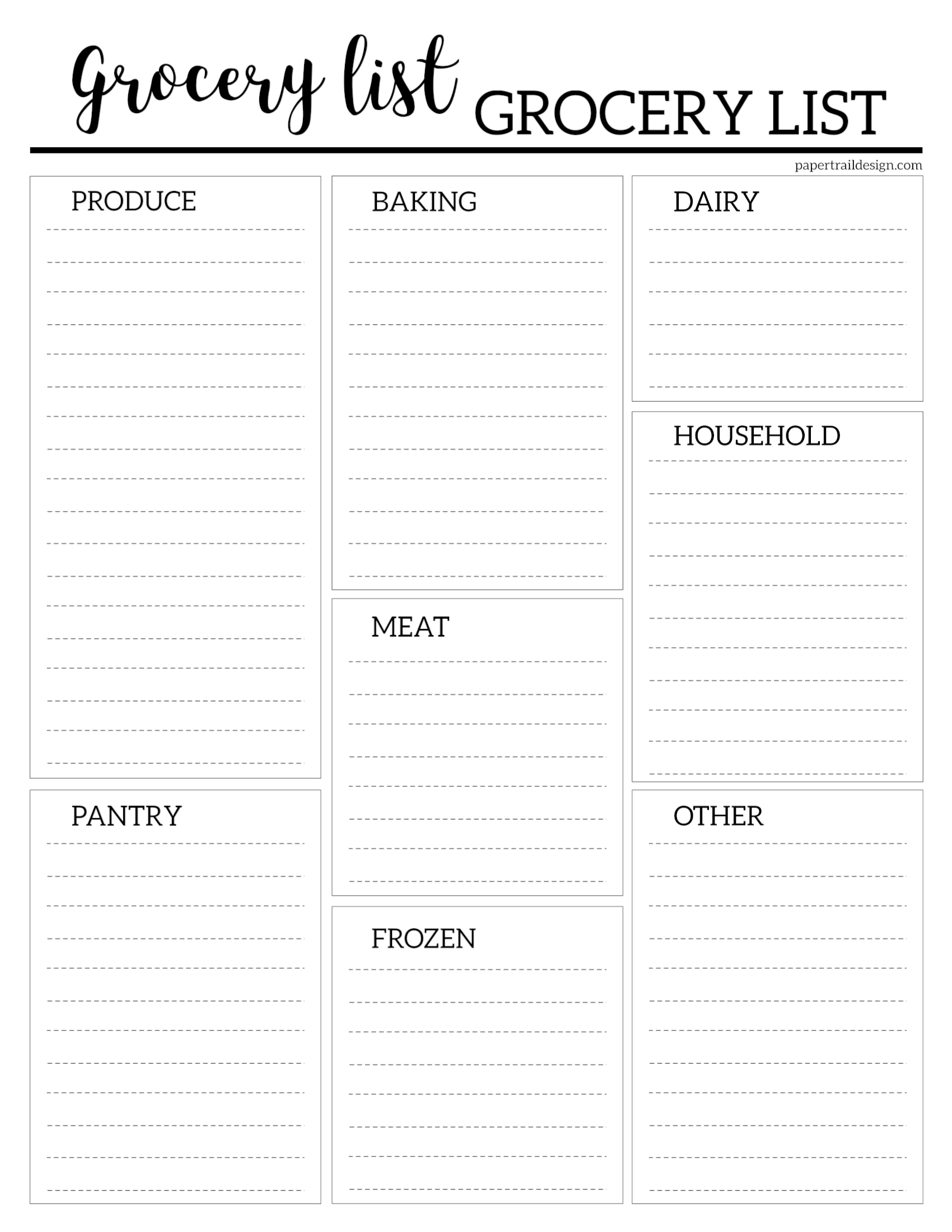free printable grocery list