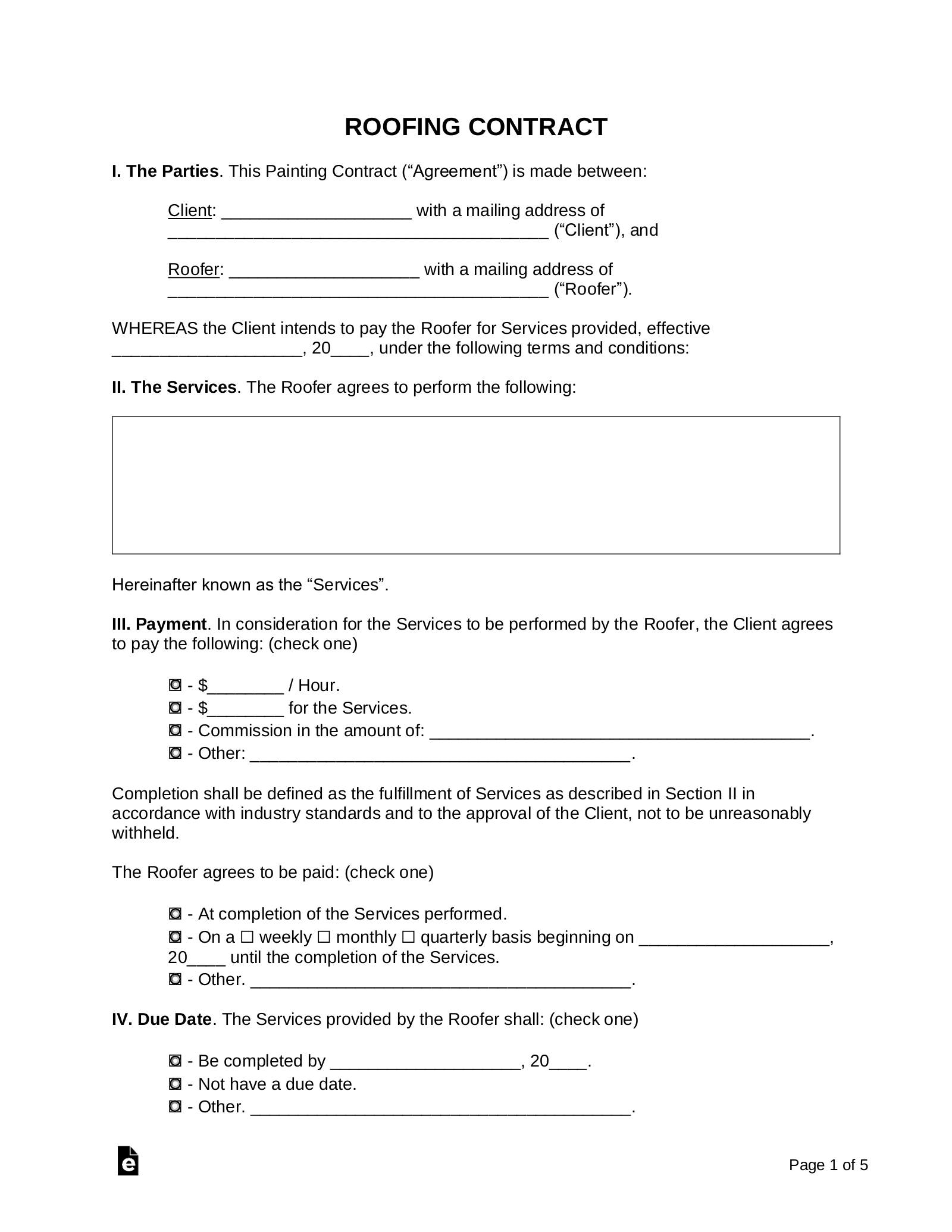 free printable contractor contract template