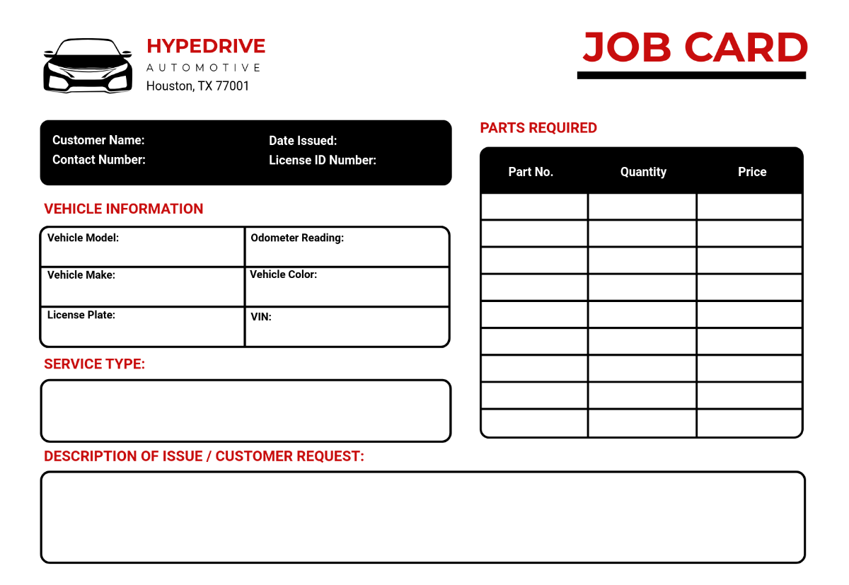 Free Job Card Templates To Edit Online