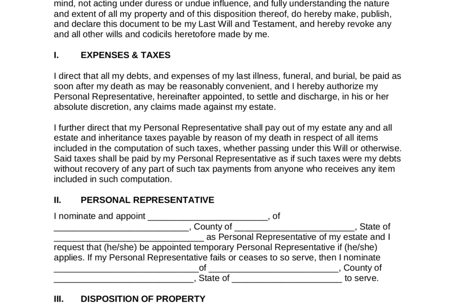 Free Last Will And Testament Will PDF Word EForms