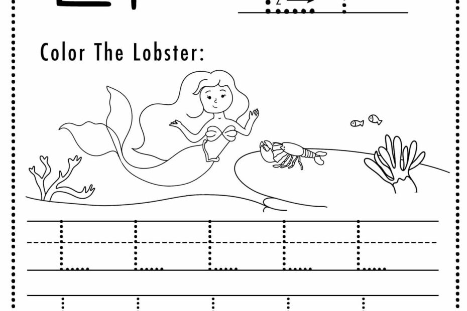 Free Letter L Tracing Worksheet Printable Mermaid Themed Sly Spoon
