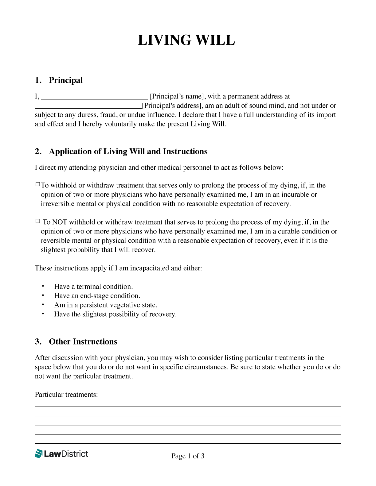 free printable forms for living wills