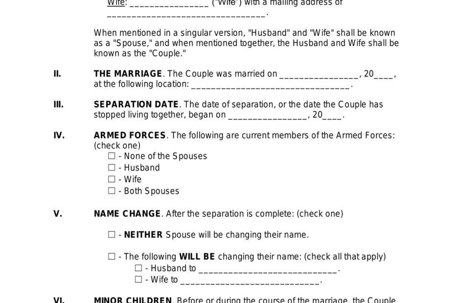 Free Marital Separation Agreement PDF Word EForms