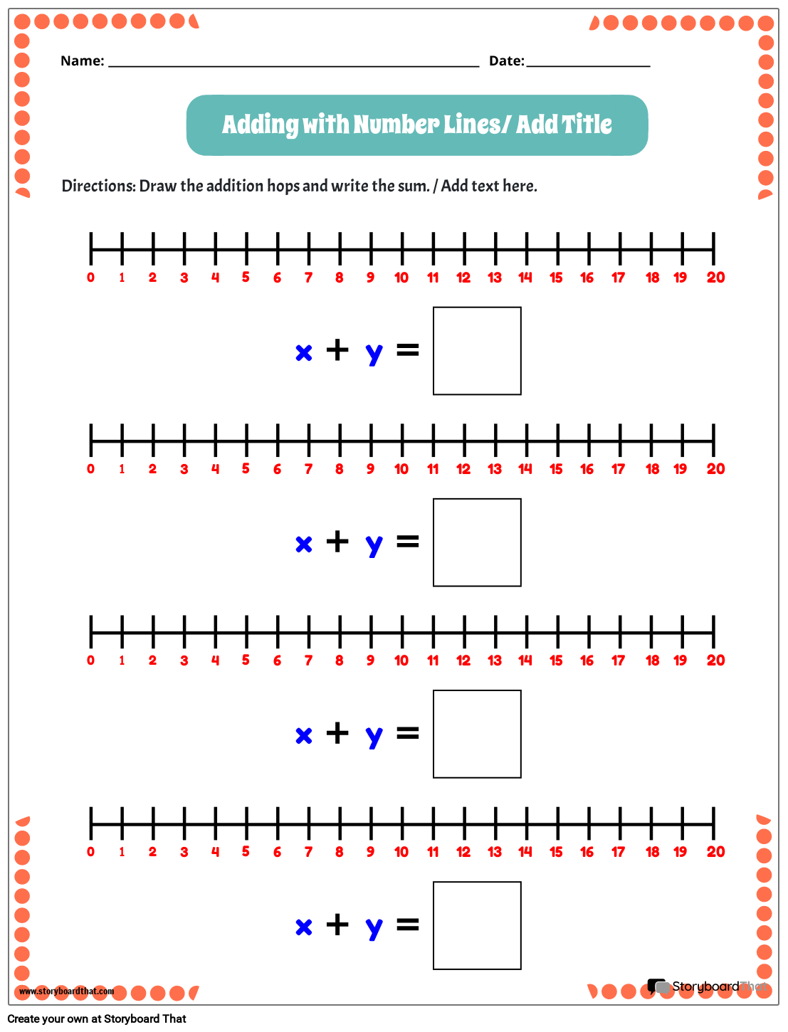 addition using number line worksheet