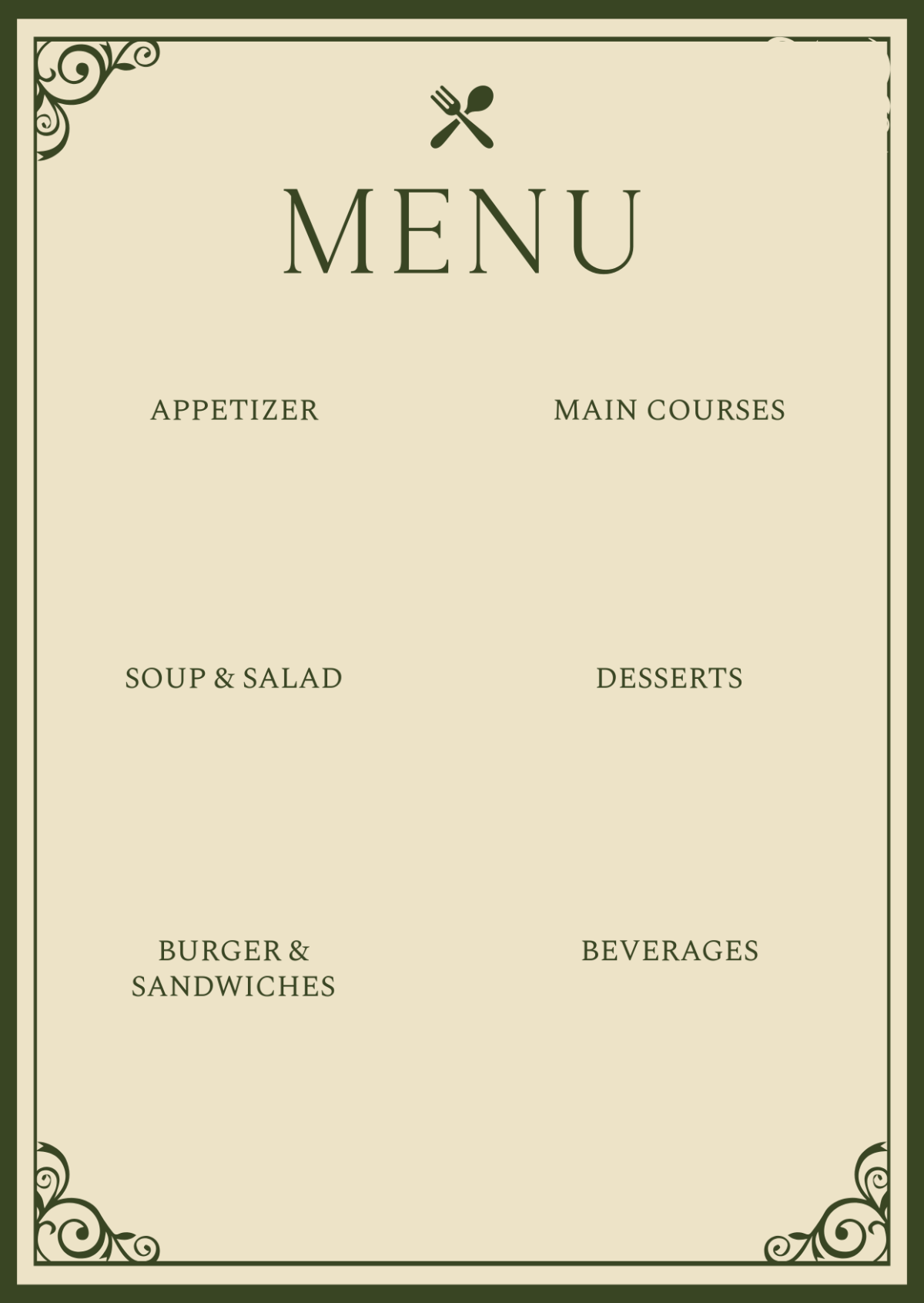 free printable menu template