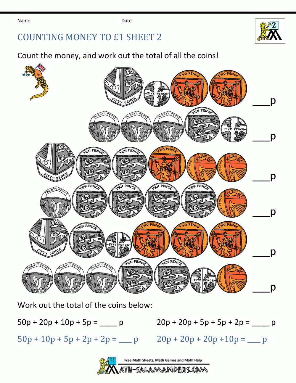 money math worksheet