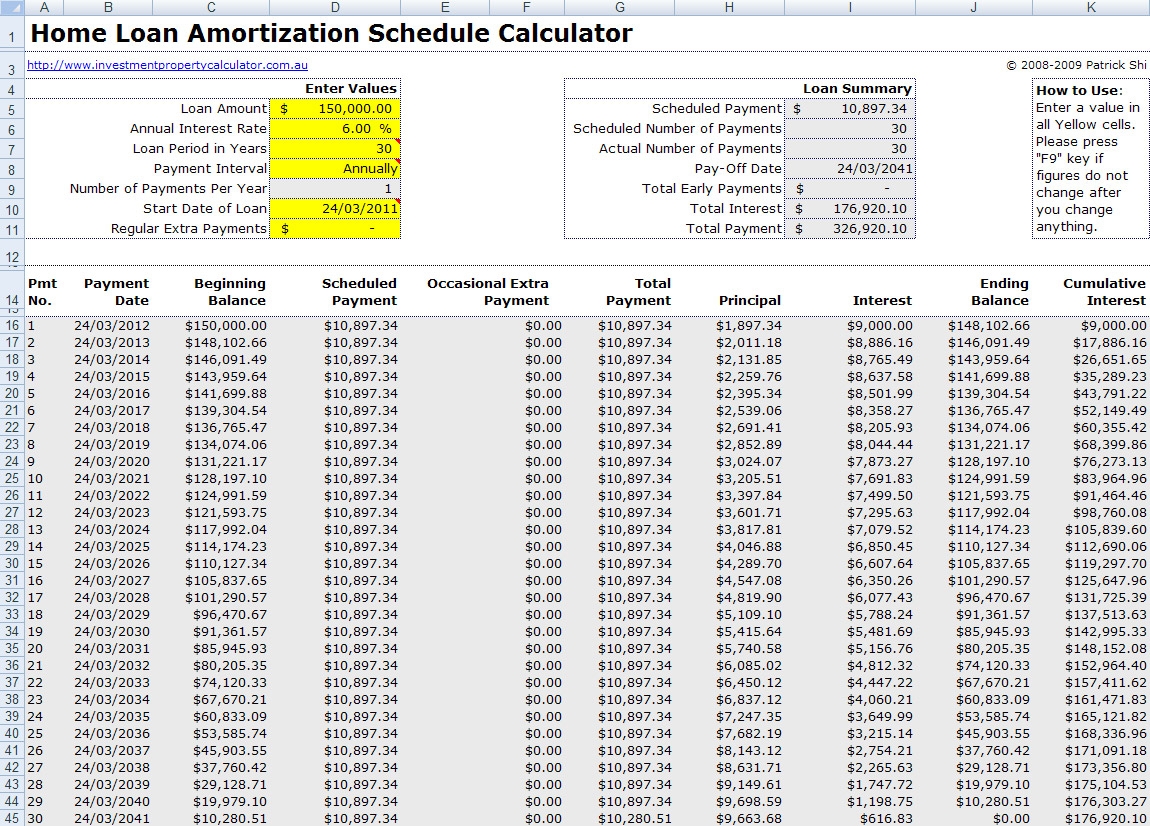 Free Mortgage Home Loan Amortization Calculator