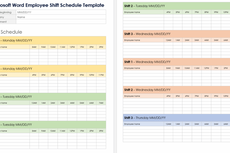 Free MS Word Work Schedule Templates Daily Monthly Weekly