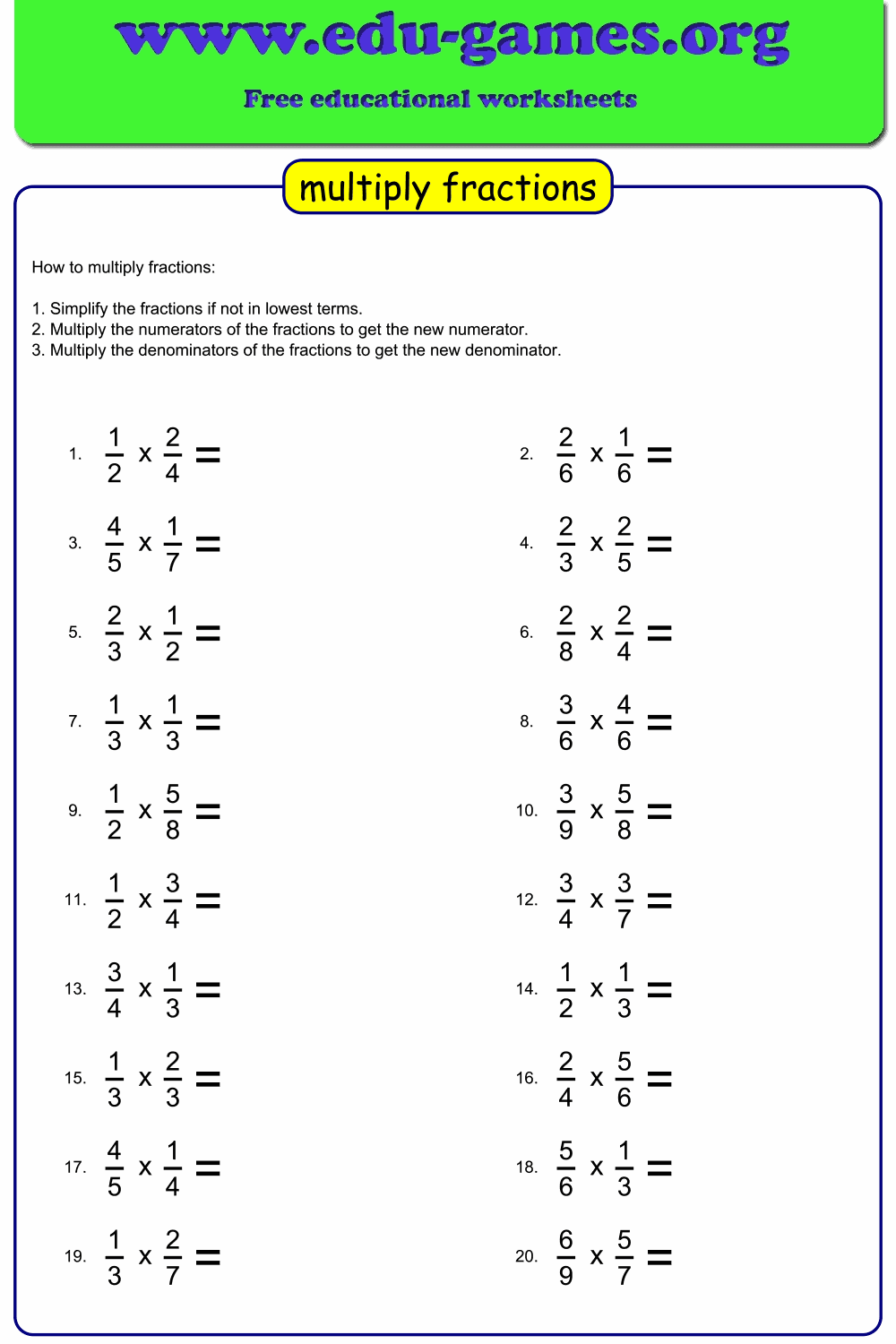 Free Multiply Fraction Worksheet Maker Math Fractions Worksheets Worksheets Library