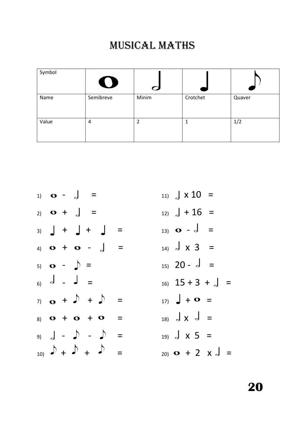 Free Music Math Worksheet Download Free Music Math Worksheet Png 