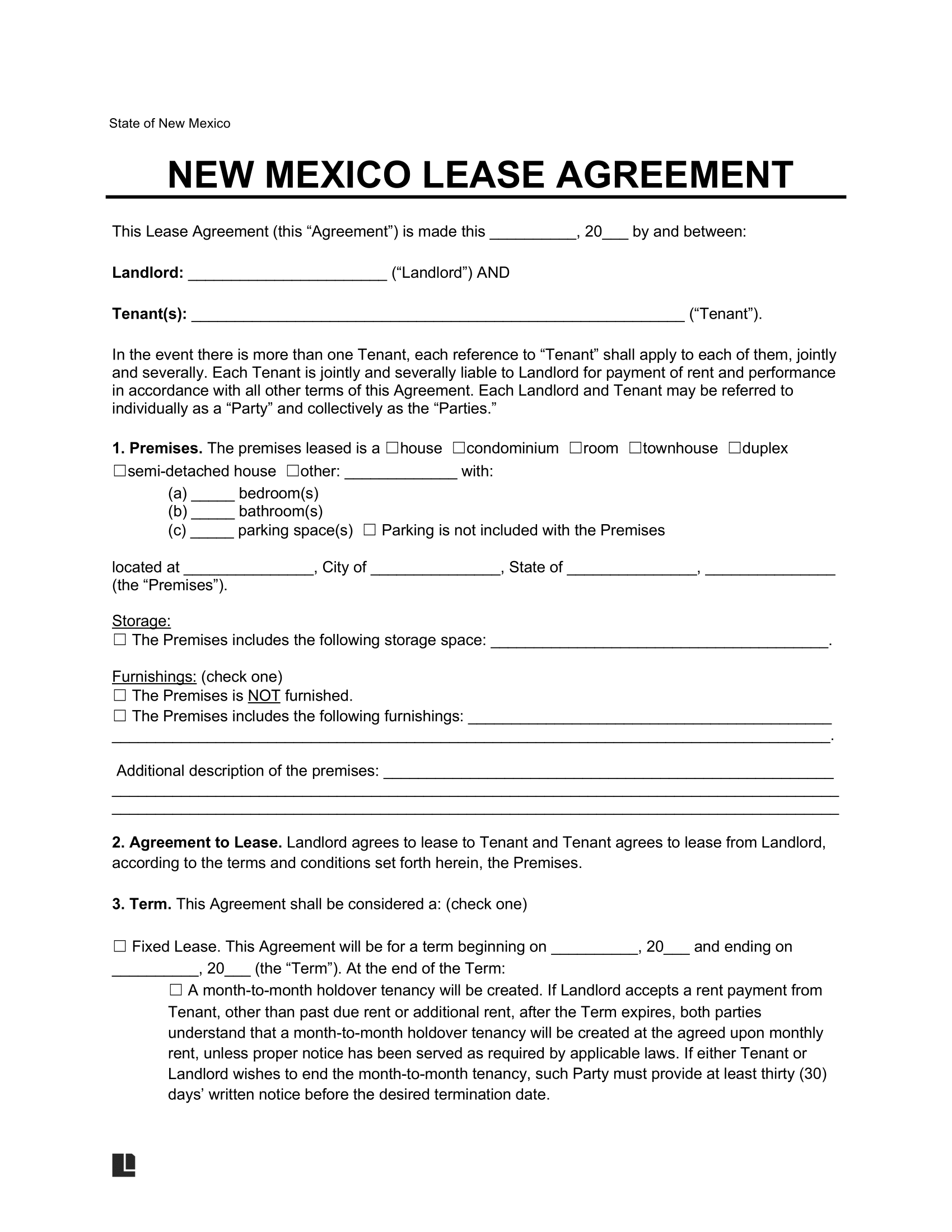 printable pdf lease agreement template
