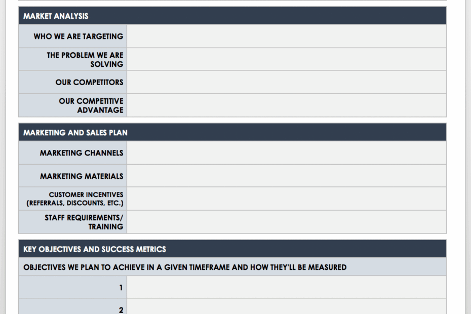 Free One Page Business Plan Templates Smartsheet