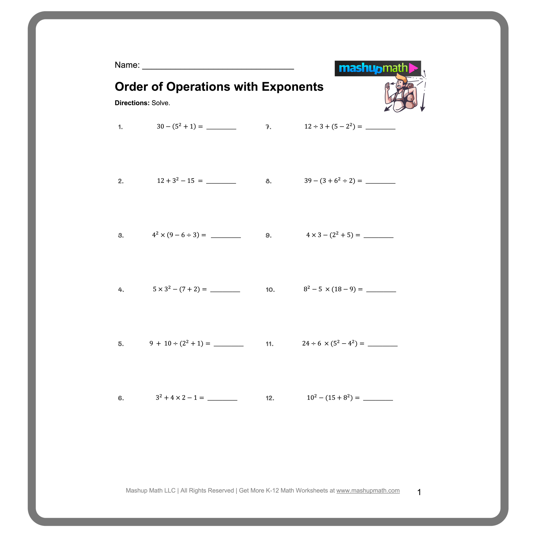 order of operation worksheet