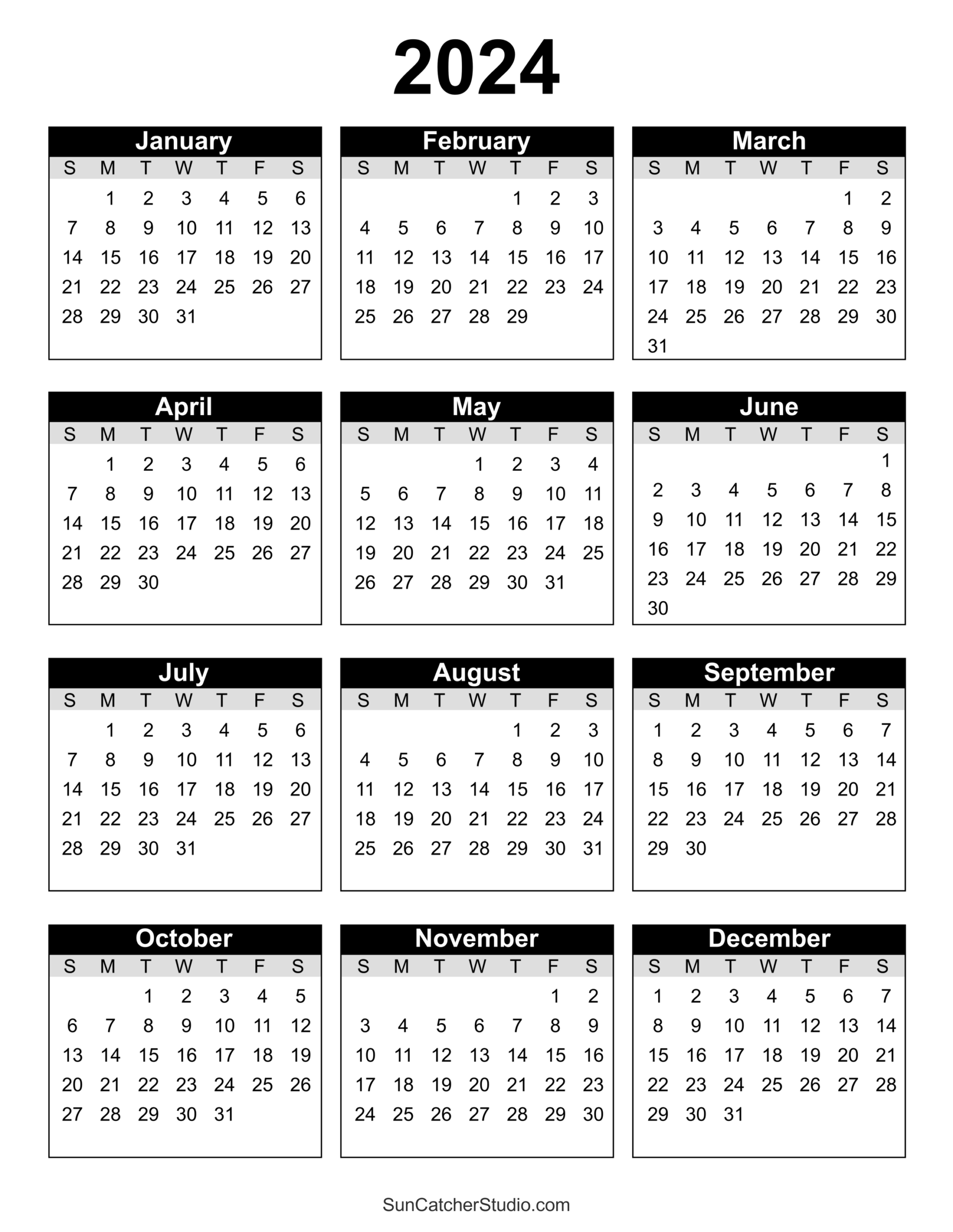 Free Printable 2024 Yearly Calendar Free Printables Monograms Design Tools Patterns U0026 DIY Projects