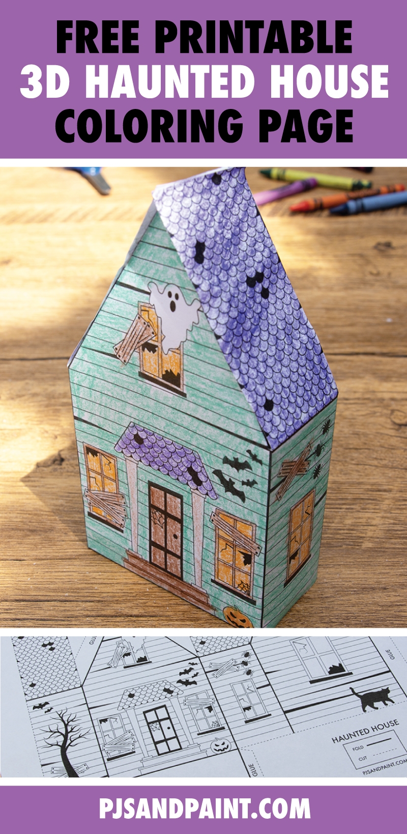Free Printable 3D Haunted House Coloring Page Pjs And Paint