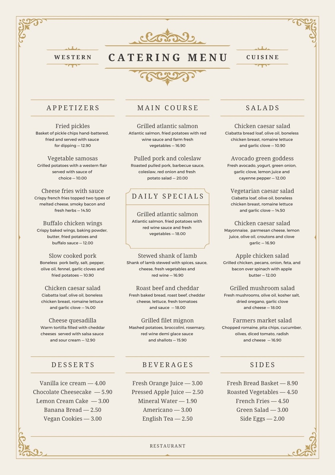 Free Printable And Customizable Catering Menu Templates Canva