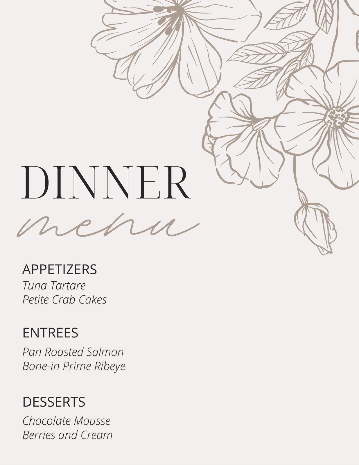 event menu templates