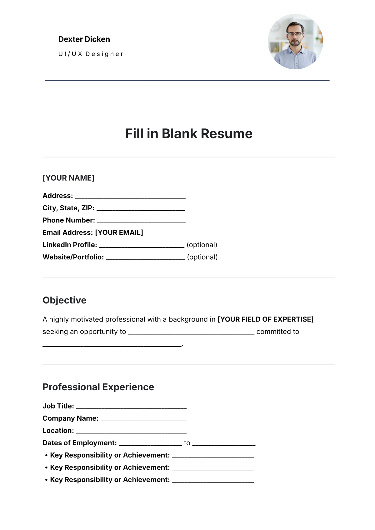 blank resume template printable