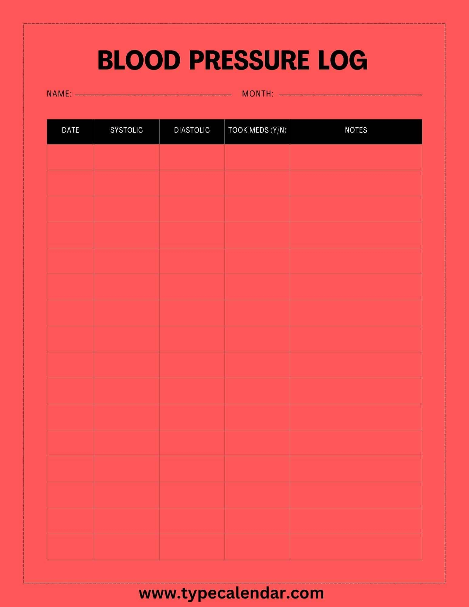 printable blood pressure log sheet pdf
