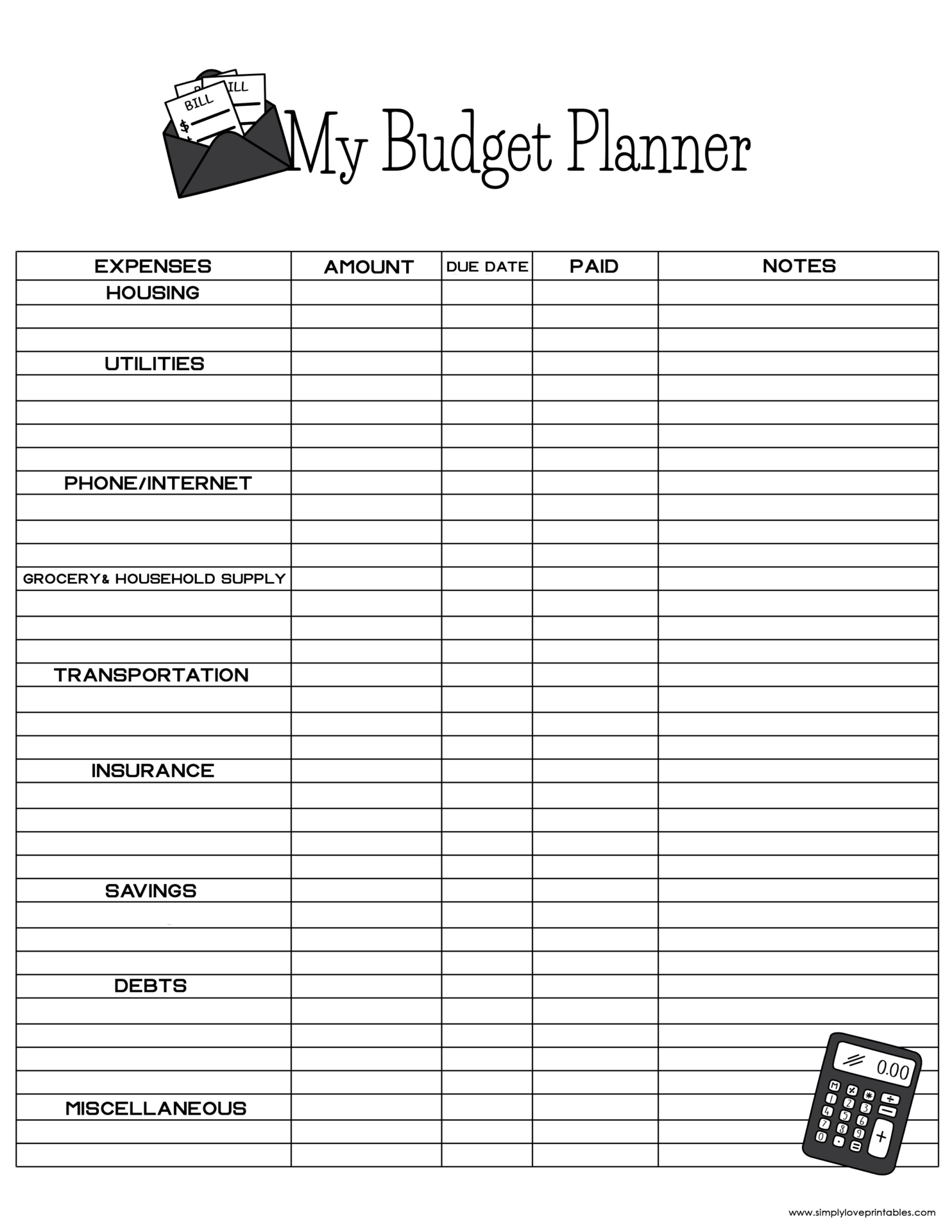 Free Printable Budget Templates Simply Love Printables Worksheets Library