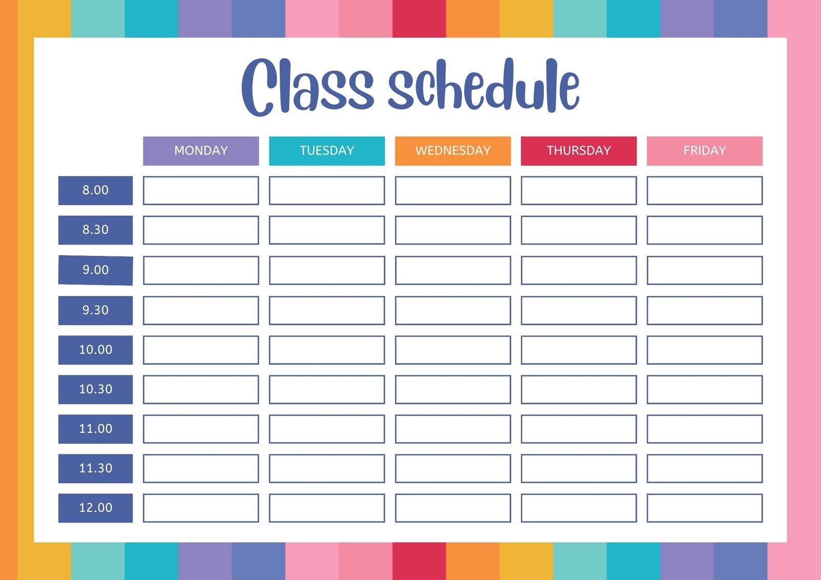 free classroom schedule template