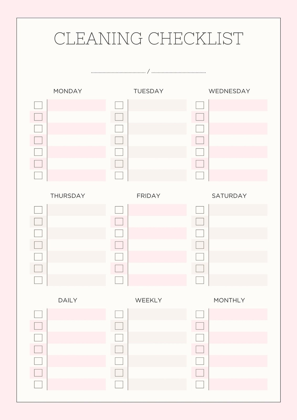 Free Printable Cleaning Checklist Templates Canva Worksheets Library