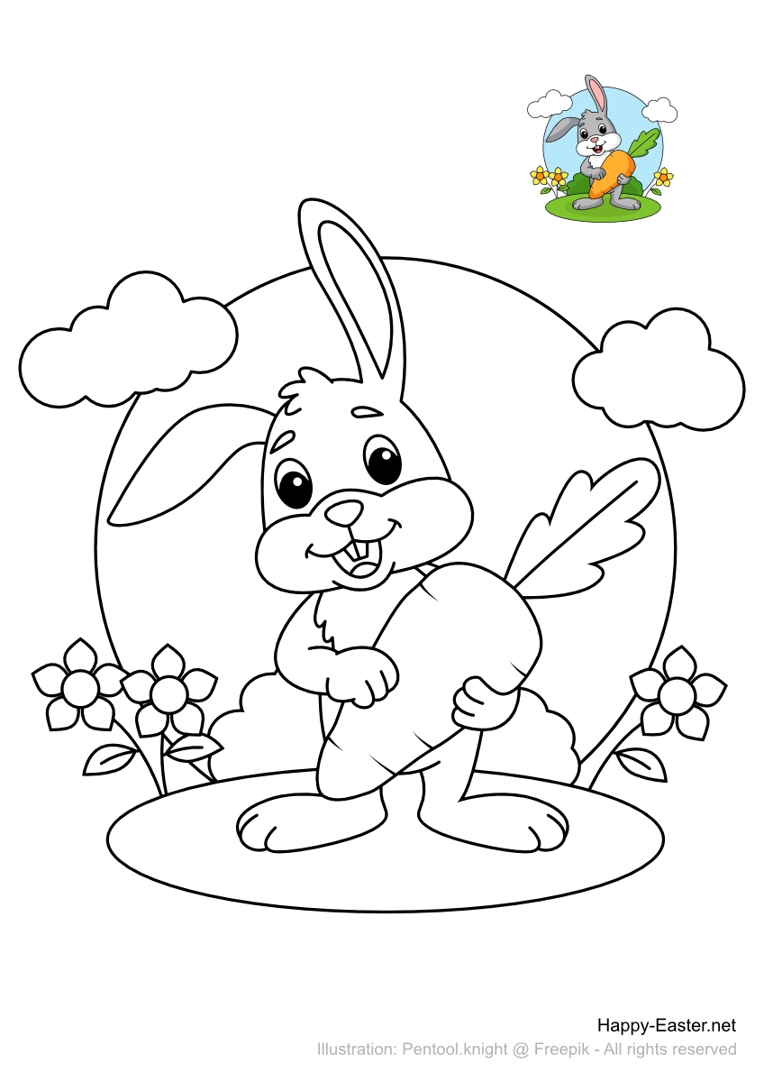 Free Printable Coloring Page Easter Hare Holding A Big Carrot