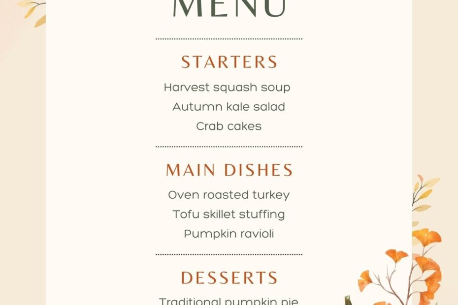 Free Printable Customizable Thanksgiving Menu Templates Canva