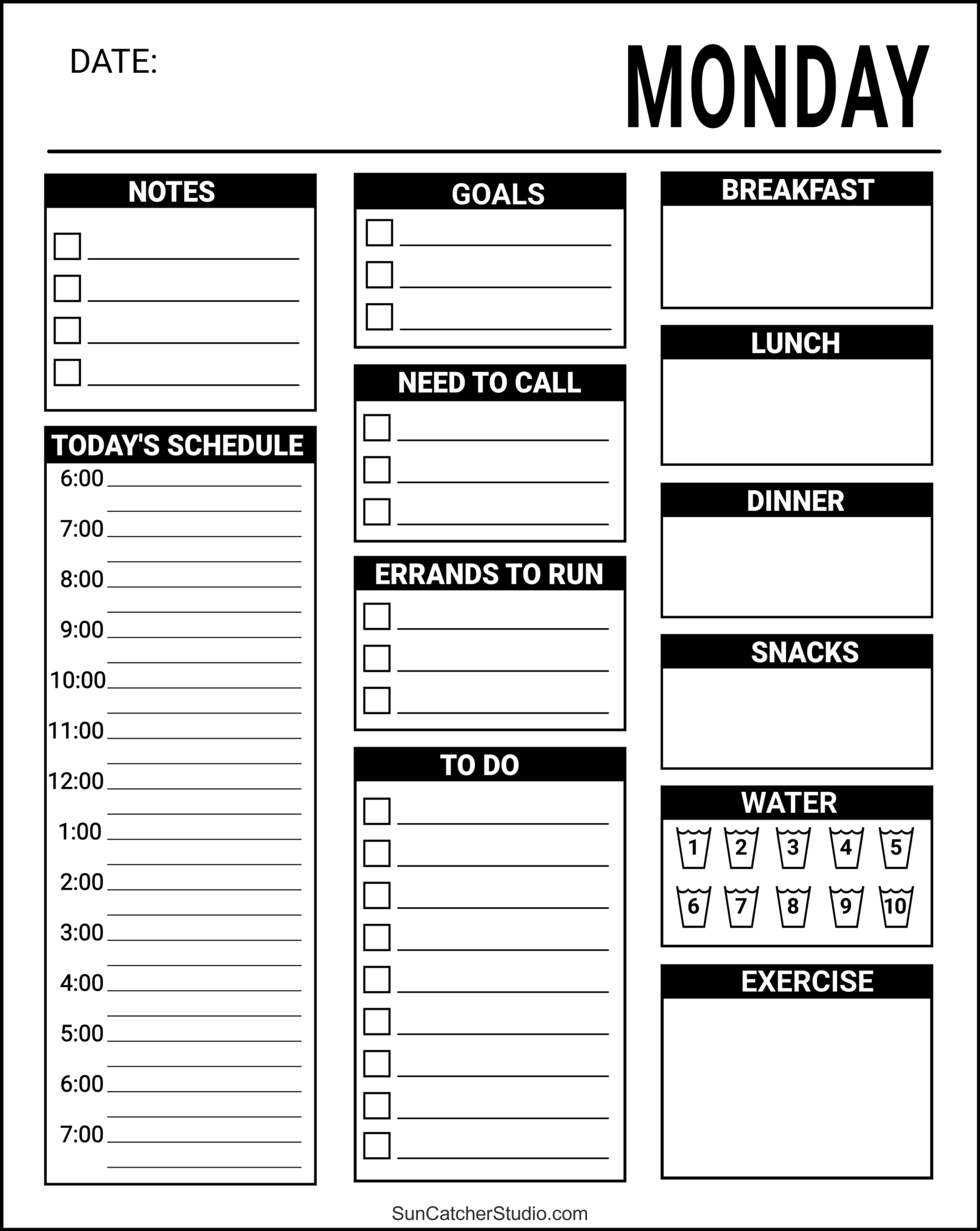 daily planner template printable free