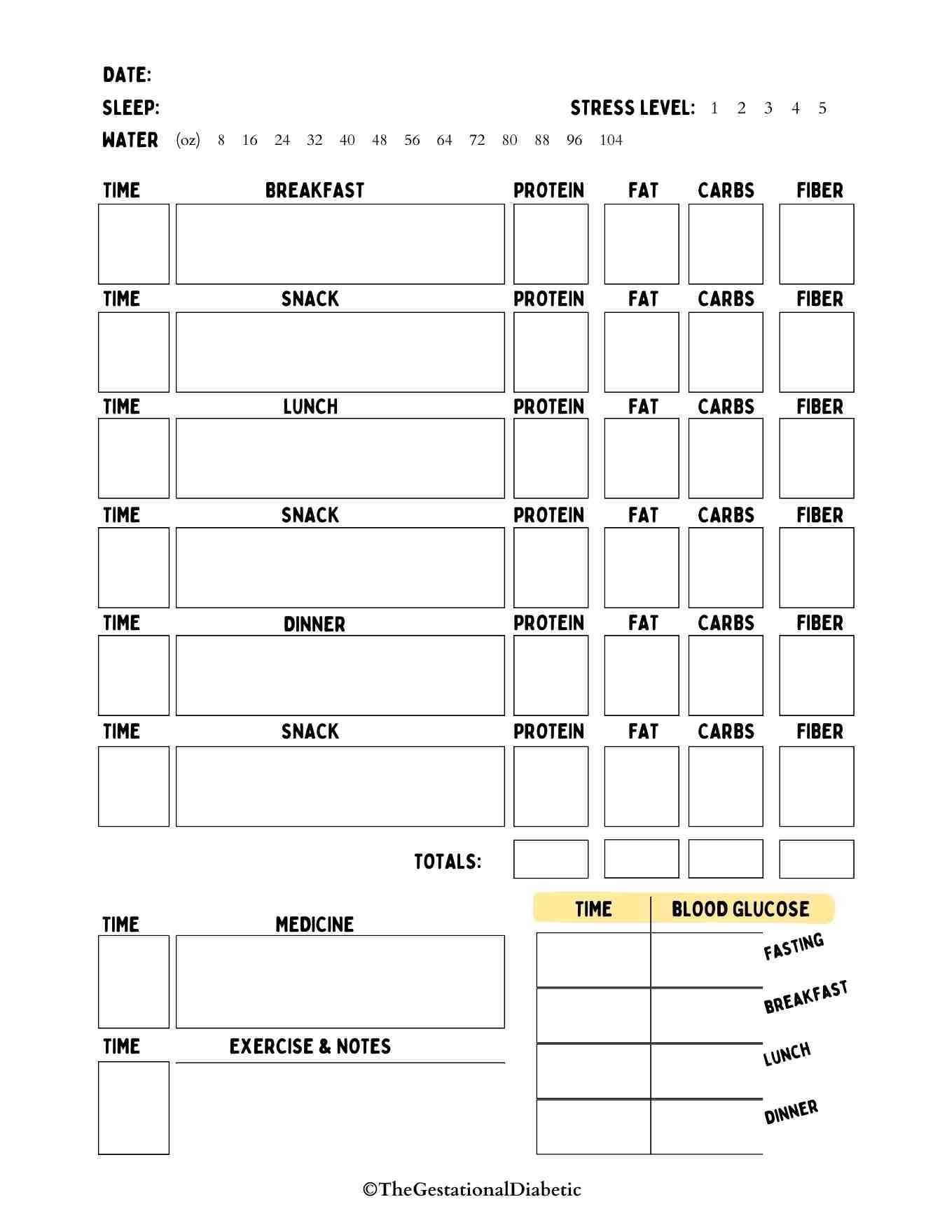 printable blood glucose log