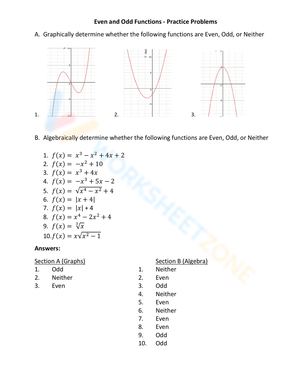 Free Printable Even And Odd Functions Worksheets Worksheets Library
