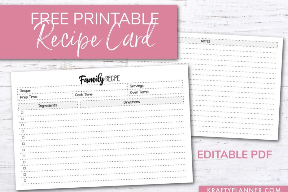 Free Printable Family Recipe Card Editable PDF Krafty Planner