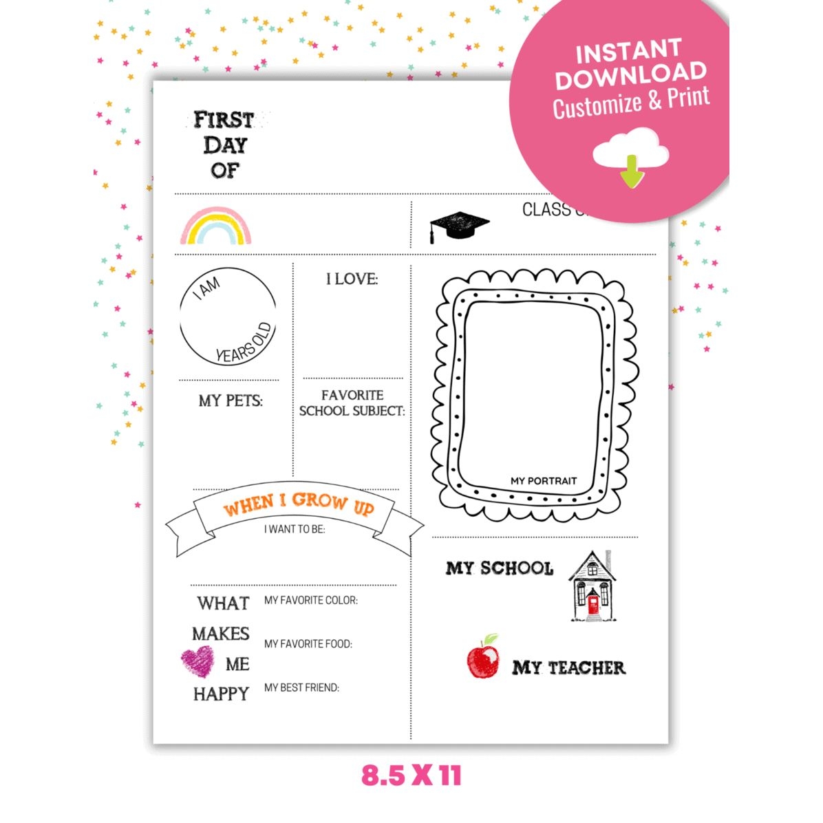 first day of school template printable