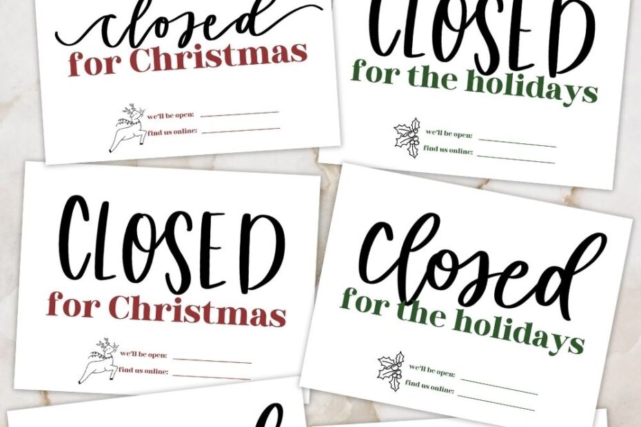Free Printable Holiday Closed Signs Christmas Version Hand Lettered Printables