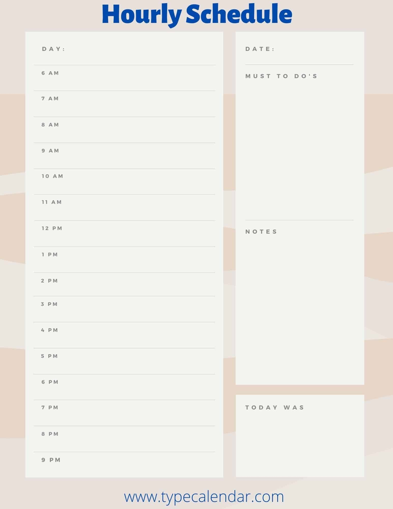 hour schedule printable