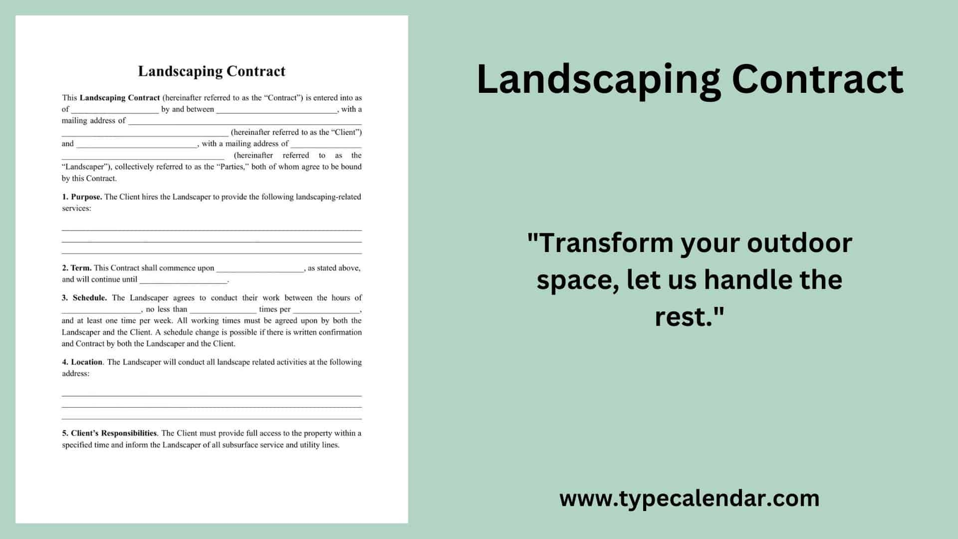 Free Printable Landscaping Contract Templates PDF Word Excel 