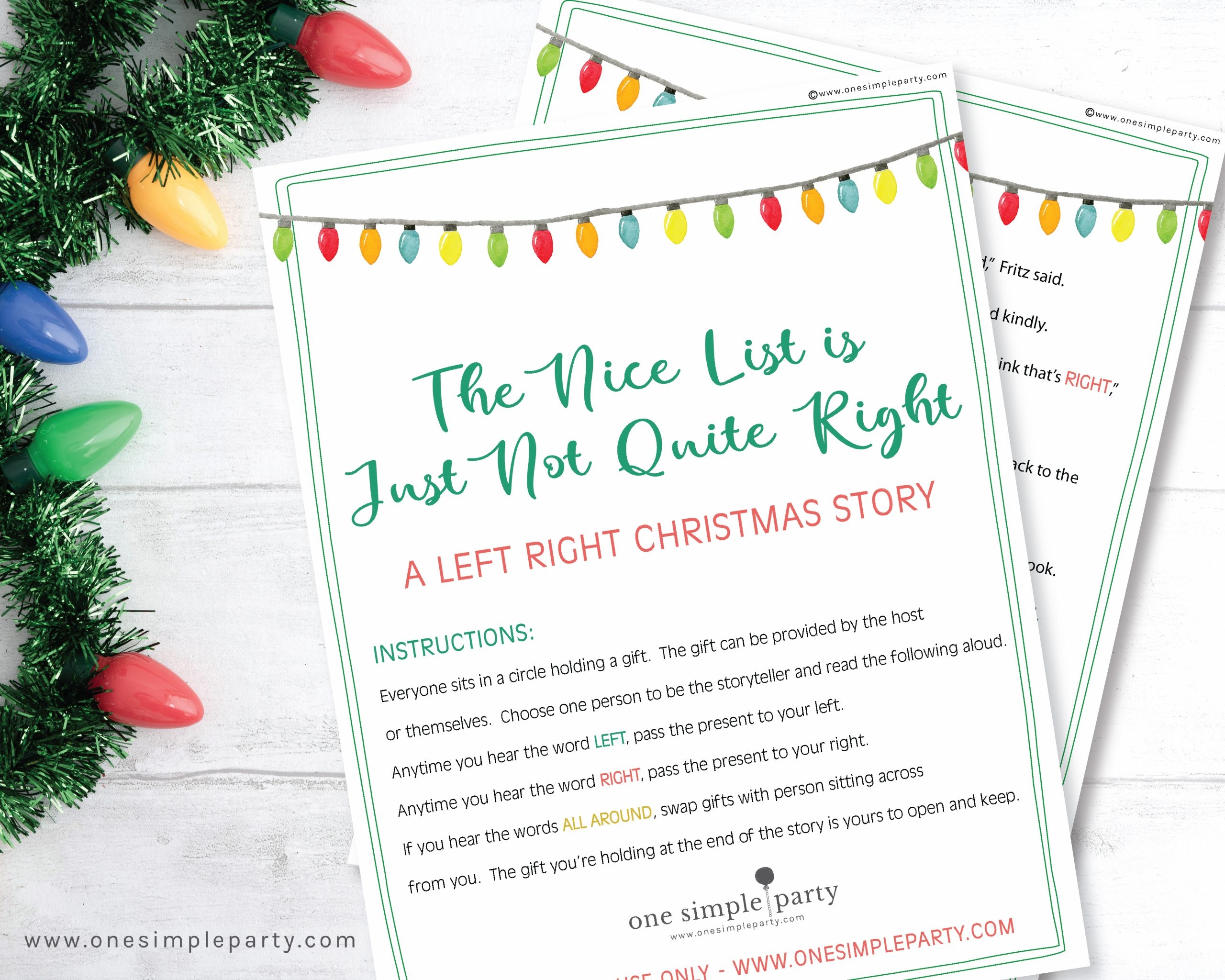 Free Printable Left Right Christmas Game 