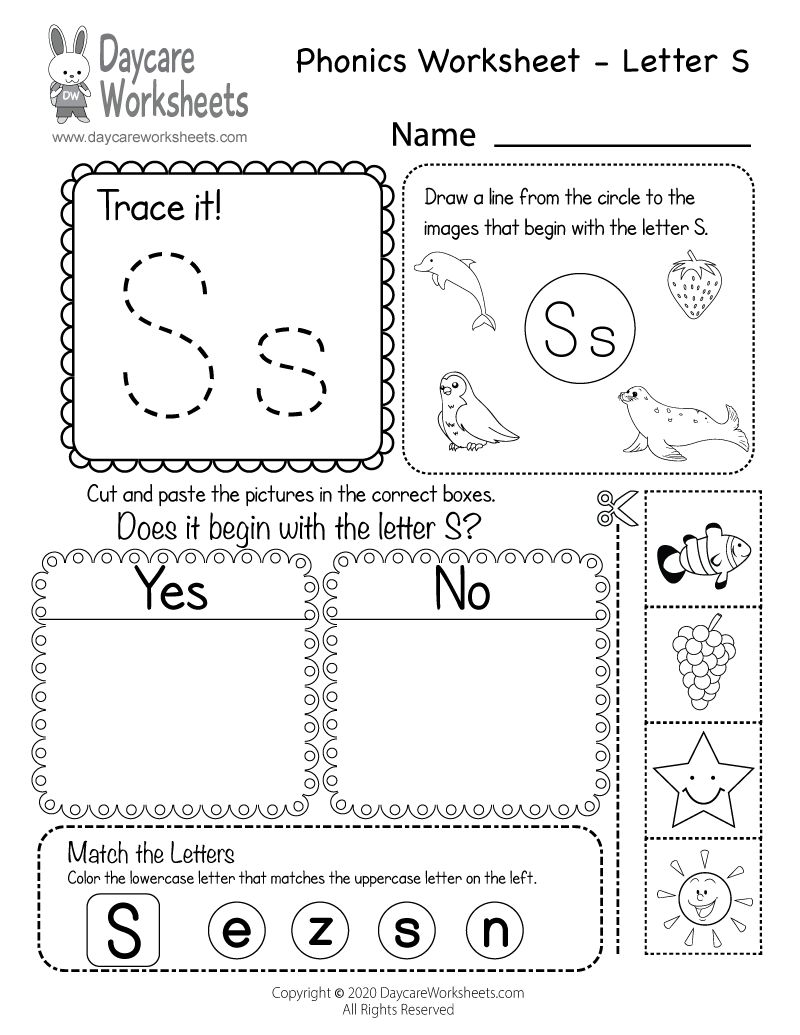 Free Printable Letter S Beginning Sounds Phonics Worksheet For 
