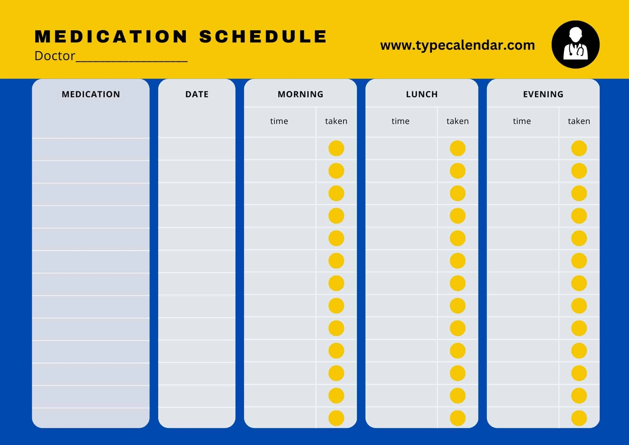 Free Printable Medication Schedule Templates 2 3 4 Times A Day 
