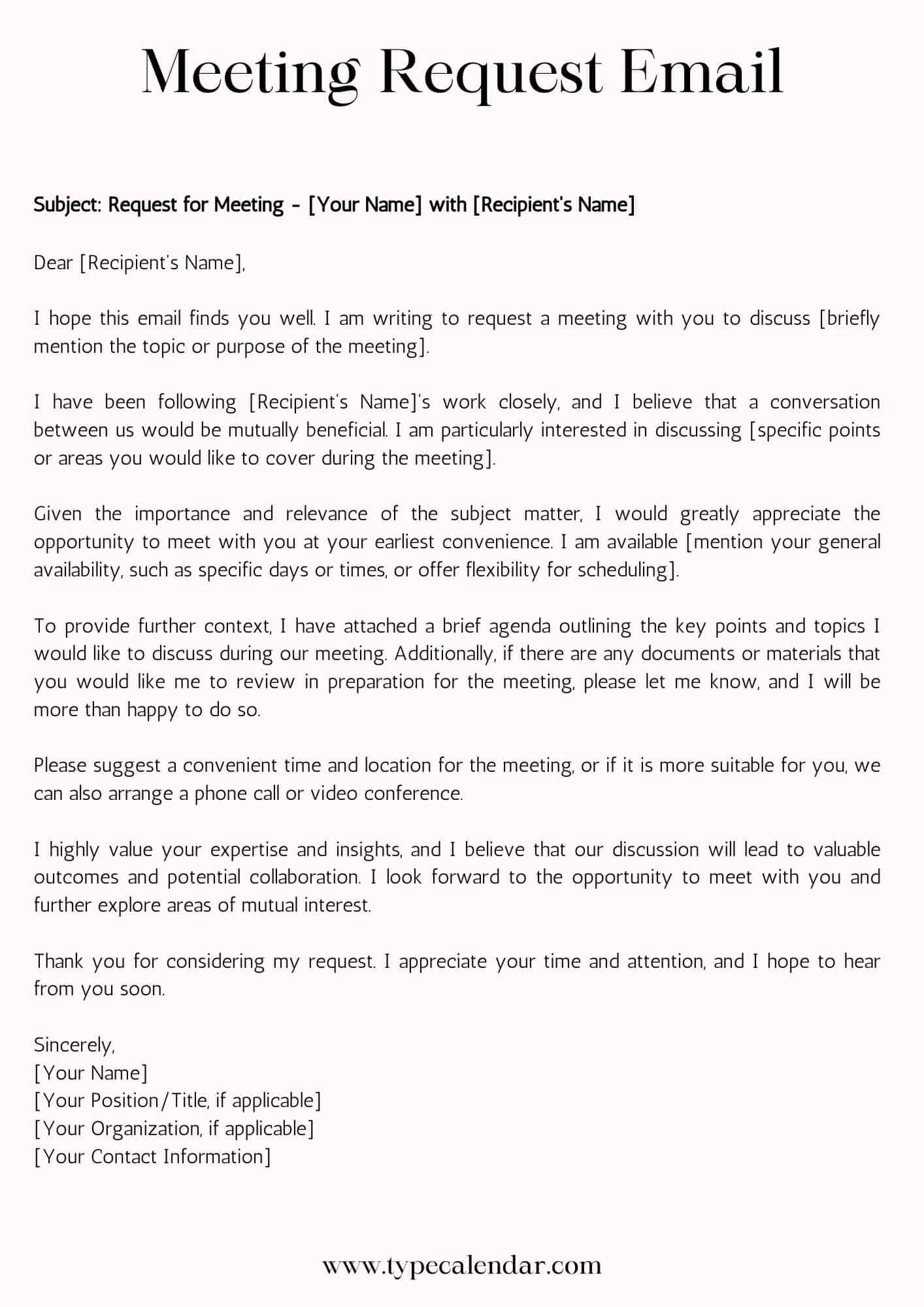 Free Printable Meeting Request Email Sample PDF Manager Client Colleagues