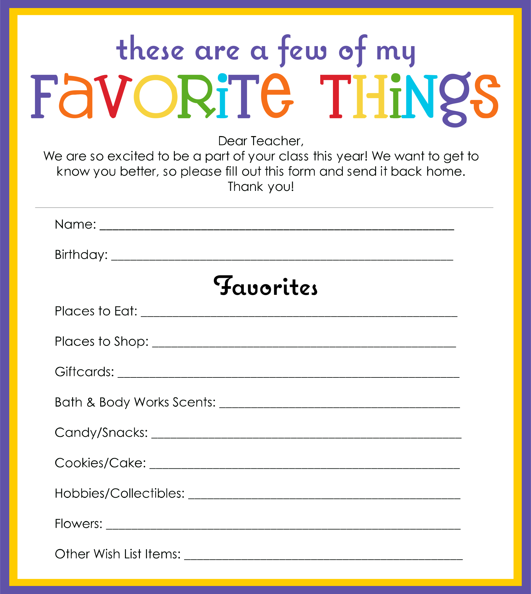 Free Printable My Favorite Things Worksheets For Students Worksheets Library