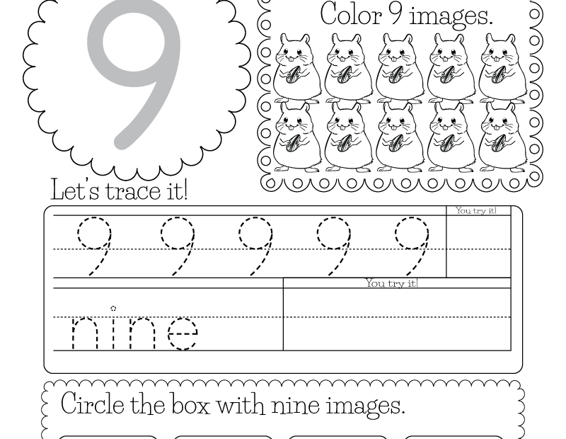 Free Printable Number Nine Worksheet