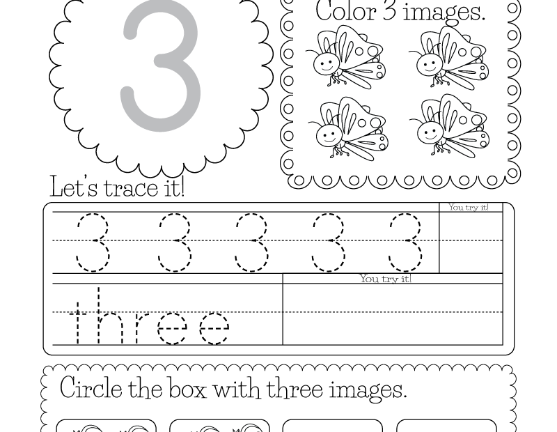 Free Printable Number Three Worksheet